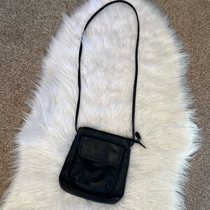 Fossil black leather crossbody purse with thin long strap